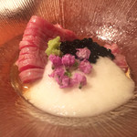 よろにく - 2016/6_フィレミニョンの肉そうめん山芋とキャビアを乗せて