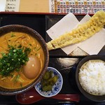 四方吉うどん 吉見本店 - 旨鶏カレーうどん＋味玉＋ごはん小￥1030＋穴子天ぷら