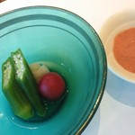 レストラン リリウム - 白だつ　ミニトマト　オクラ　醪ソース