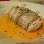 シャテール - 黒舌平目のファルシー　帆立貝のムース＆車海老を添えて