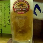 メリケン本舗 - まずは何時ものように生ビールからのスタートです。 キンキンに冷えていそうですね。 さあ、飲むぞ！！ ぷふぁ～、美味しい、最高です。