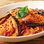 Eggplant and bacon spaghetti with tomato sauce