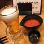 俺の魚を食ってみろ!! - 生ビール&お通しのトマトの擦り流し