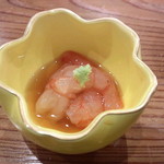 やまさん - 甘海老の醤油漬け　フレッシュで大振りな甘海老を軽く漬けています　酒盗だな～