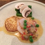 organ - 2016.6.11　「帆立のポワレ　じゃがいものパンケーキ　浅利とサフランのソース」