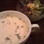ナベヤ - ランチセットのスープ＆サラダ