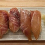 魚のおいしさを伝道する店 春代 - 島寿司（活〆イサキ）（上から）