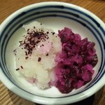 熊の焼鳥106 - 箸休め　刻み柴漬けと大根おろし