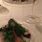 Antipasto freddo 冷菜、ボタン海老、佐島のタコ、アオリイカ、コロダイのサラダ仕立て