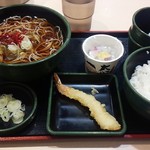 ゆで太郎 - 2016/3 レビュ17回目 納豆 360円（納豆、生卵、かけそば、ご飯）+　海老天（サービス券利用） 360円