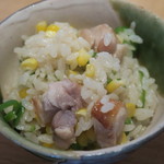 寛幸 - 28年7月　名古屋コーチンと玉蜀黍・万願寺・木の芽御飯