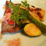 西洋懐石アンシャンテ - いとよりのグリルと穴子の道明寺揚げ 新しょうがソース