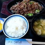うめしま - 味処 うめしま うめしまランチ(牛肉鉄板焼) fromグリーンロール