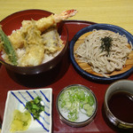 Sagami - 大海老天丼【竹】セット （蕎麦かうどんを選べます）