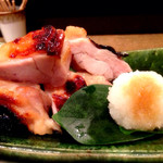 焼き物：伊達鶏の粕味噌焼き。味噌は信州味噌だそうですが、酒粕も味噌もしつこくないですね。