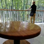 鎌倉芸術館 - 中庭の竹林を見下ろすバーカウンター。