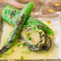 レストラン ヒロミチ - 魚メイン料理です。北海道の蝦夷アワビとアマナがピーマン。アワビが柔らかくてスープも美味しかった！