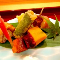 日本料理 大竹 - ばいがい、とうもろこし、鱧、カボチャ、鮎
