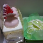みやきん - イチゴショート300円、メロンムース300円