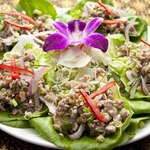 Minced pork and lemongrass salad wrapped in lettuce