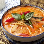 Chicken and bamboo shoot red curry with jasmine rice