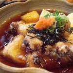 あぷちゃ - 地鶏と、豆腐を揚げ出しにしました。あぷちゃ自慢の美味しいだしでお召し上がりください。