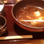 阪急そば若菜 - かき氷そば　そばを食べ終えた状態　よく溶けている。