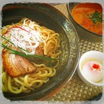 寿々や - 第4回ｸﾞﾙﾒ総選挙　出品ﾒﾆｭｰ　　火遊びつけ麺　、えん麦(オーツ麦)100%の太麺「北海道産」