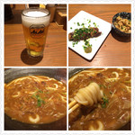 難波千日前 釜たけうどん - ビールセットとカレーうどん 2016.7撮影