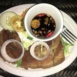 Mr. A Bar and Restaurant - ポーク肉のソテー！
こちらもスダチ醤油のピリ辛ソースで食べると美味いですね