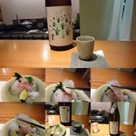 こふく - 春霞、お造り、紅桔梗。