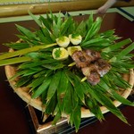 うかい竹亭 - 【2016.7】竹串焼き…黒豚蕗味噌・石川芋木の芽田楽