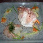 ザ・ダイニング ルーム - 鮮魚のカルパッチョ（ボタン海老とキャビア　オレンジ風味のキャロットラペ）