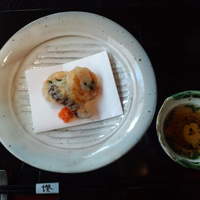 讃アプローズ - 蟹身蓮根挟み揚げ　松茸 煎りだし　薬味