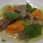 レフェルヴェソンス - 28年7月　スッポンと葱の冷たいジュ、アーティチョーク、ジュン菜、枝豆、雲丹、金蓮花