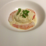 マッシュルーム - トウモロコシのフラン 甘エビ添え