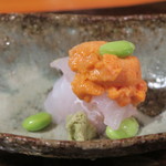 うなぎ屋酒坊・画荘 越後屋 - 28年7月　マコガレイ、利尻雲丹添え