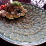 大分臼杵ふぐ 良の家 - 涙が出る程美味しい刺身（例の物ぼかし付き）