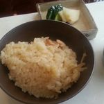 割烹 新多久 - 新生姜と鶏肉の炊き込み