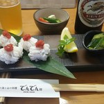 大分の海と山の料理 でんでん - 今が旬の 豊前海で採れた夏はも落とし梅肉添え 900円超おすすめ  中津と言えば カラアゲも いいけど この時期は はも ただビールより冷酒か焼酎ロックでした 
       また   食べにきます