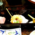 鴨肉？、海老とんぶり挟み、ひろっこ♪