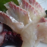 魚正 - ・さしみ定食 1300円　刺身は鯛、バリ(アイゴ)、タコ、海藻２種　食べ頃の鮮度抜群さ