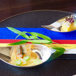 Kashiwaya Osaka Senriyama - ■玉蜀黍の葛焼きと平貝など