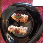 ラシェット M - 2016年6月：ランチコース(\2800+税)…母が頼んだ前菜の鯵の燻製にお野菜とかをひいたやつ