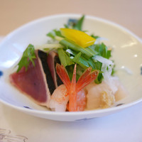 山玄茶 - 「お造り」けんけん鰹、鯛、甘海老、帆立　2016年5月