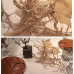 リストランテ・ホンダ - 2016.3テーブルセット、小枝の上にはえびせん。