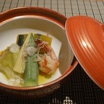 魚菜 基 - 海老と野菜の炊き合わせ 2016年6月：7,000円のコース