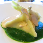 La Chevre d’Or - Local tiny artichoke,
      •Raw and cooked.
      
      •Stuffed gnocchi with parmesan cheese and truffle.