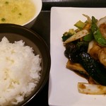 華陽麺坊 - 海老のオイスターソース炒め＋ライスセット