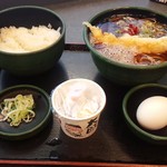 ゆで太郎 - 2016/4 レビュ6回目 納豆 360円（納豆、生卵、かけそば、ご飯）+　海老天（サービス券利用） 360円